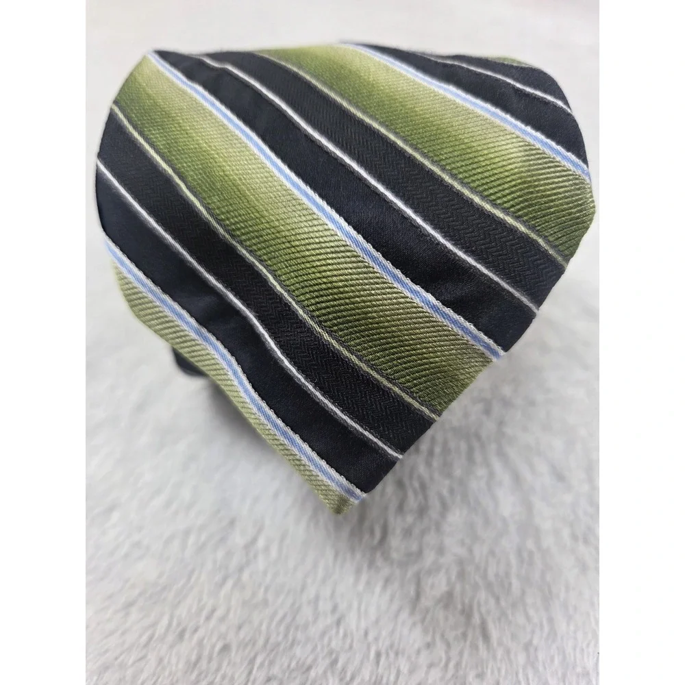 Saddlebred XL Long Silk Tie Green Black Stripe Extra Long 100% Silk Classic - Picture 4 of 10